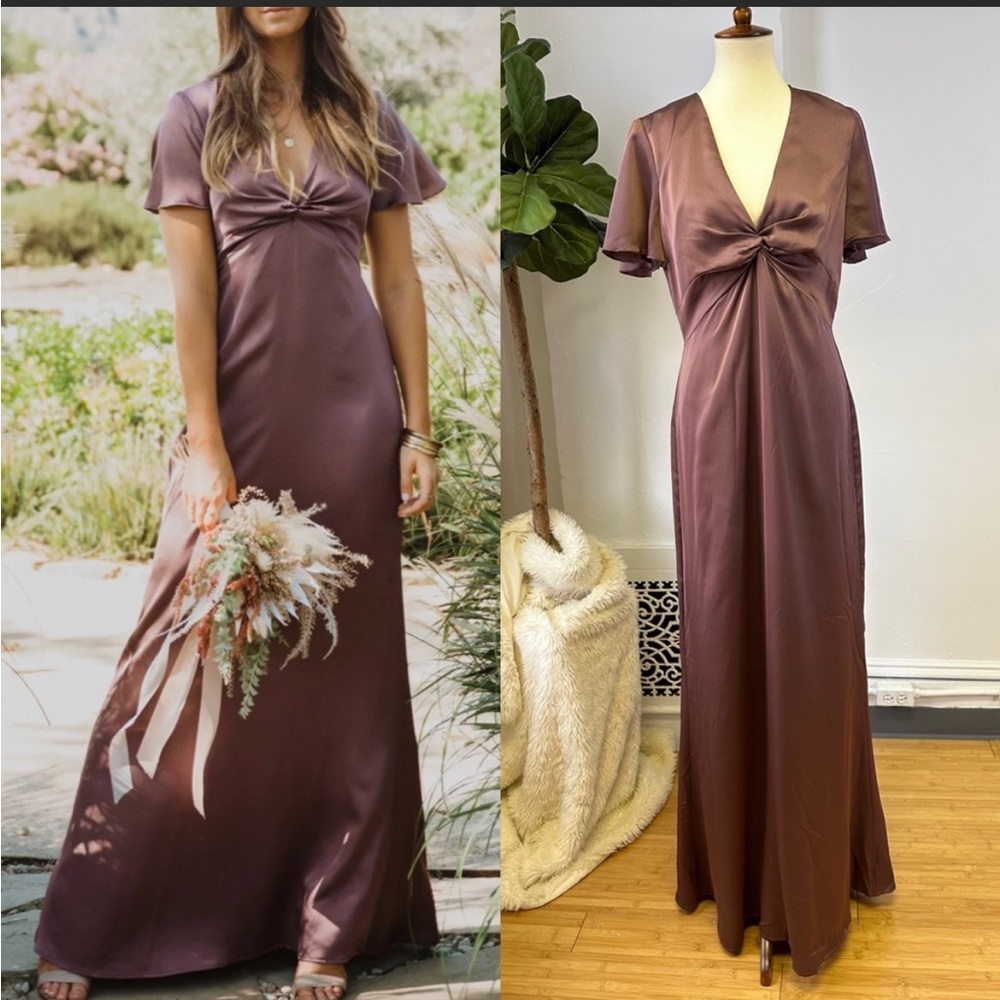 Show Me Your Mumu Rome Twist Gown Dress Dusty Plum Luxe Satin Size Large